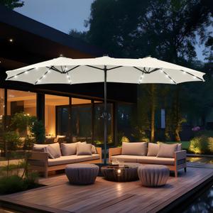 MFSTUDIO 15ft Double Sided Patio Umbrella with Solar Lights, Outdoor Large Umbrellas with Crank Handle and 36 LED Lights, Rectangular Market Umbrella with Base Included for Deck Pool Shade (Ivory) MFSTUDIO 15ft Double Sided Patio Umbrella with Solar Lights, Outdoor Large Umbrellas with Crank Handle and 36 LED Lights, Rectangular Market Umbrella with Base Included for Deck Pool Shade (Ivory)