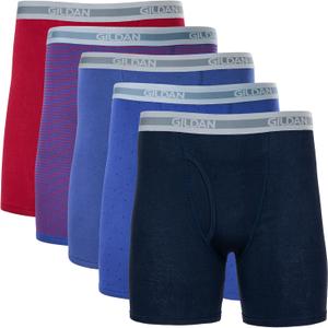 Gildan Men's Underwear Boxer Briefs, Multipack (Large, Cardinal Red/Stripe/Metro Blue/Dot/Navy (5-pack, Classic Length))