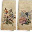 Vintage Dragonfly Kitchen Towels and Dishcloths Set of 2, Butterfly Dragonfly Decor, Floral Wildflower Kitchen Dish Tea Hand Towels, Retro Butterfly Hand Towels for Bathroom, 16x24 Inches