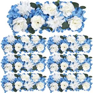 Wedding Arch Decorations, 18 inch Pack of 6 Artificial Flower Table Centerpieces Floral Arrangement for Wall Backdrop Party Bridal Shower Event Decor - White & Blue