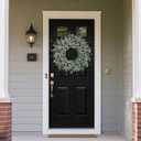 26'' Large Eucalyptus Wreath for Front Door, Porch- Artificial Eucalyptus and Lavender with Babys Breath Flowers Wreath for Home, Farmhouse Wall Decor- Spring, Summer, Fall, All Seasons (White-Green)