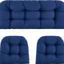 Wicker Chair Cushions of 3 Pieces Waterproof Tufted Outdoor Seat Cushions for Patio Furniture Sofa Settee Couch,1 Loveseat and 2 U-Shaped Cushions,Navy Blue