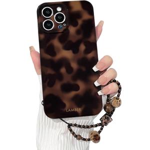 NITITOP Compatible with iPhone 12 Pro Max Case with Chain Lanyard Strap Stylish Leopard Print Tortoise Brown Amber for Women Girls Men Soft TPU Shockproof Protective Cover - Brown