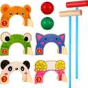 TOYANDONA Kids Croquet Set 2 Player - Animal Croquet Set Wooden Outdoor Games Activities with Wooden Mallets Colored Balls for Kids Indoor Lawn Backyard Park and More