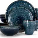 Elama Deepsea Mozaic 16 Piece Round Stoneware Dinnerware Set in Sea Blue