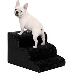 Oiilores Dog Stairs for Small Dogs 15" H, 3-Step Dog Steps Ramp for Couch Sofa and Chair with Anti-Slip Washable Cover and Durable High Density Foam, Pet Stairs for Cats, Black