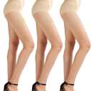 LADYFAN 3 Pairs womens 20D Ultra Toeless Sheer Tights Open Toe Control Top Pantyhose (Large, Nude)