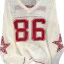 Verdusa Women's Y2k Clothes Going Out Tops Oversized Crochet Jersey Shirts Graphic V Neck Pullover Sweater (Large, White Red)