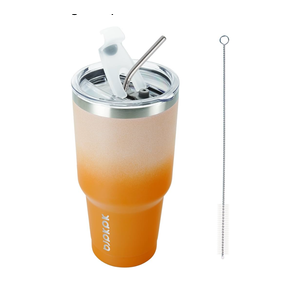 BJPKPK 30oz Stainless Steel Vacuum Insulated Tumbler Set Double Wall Travel Mug Coffee Cup with Metal Straws, Splashproof Lids,Coral