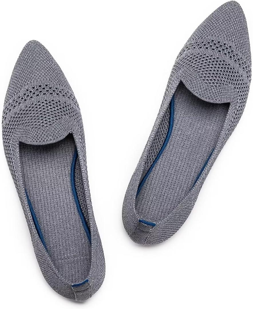 Frank Mully Women's Casual Loafer Flats Slip On Loafer Shoes Comfortable Knit Flat Shoes Classics Pointy Toe Loafer Flats,for Work,Travel (9.5, 6013 Grey)