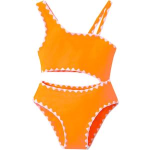 SuperGlee Toddler Girl One-Piece Swimsuit Baby Girl Cut Out Contrast Trim Swimwear Beach Bathing Suits (US, Age, 4 Years, 5 Years, Vibrant Orange)