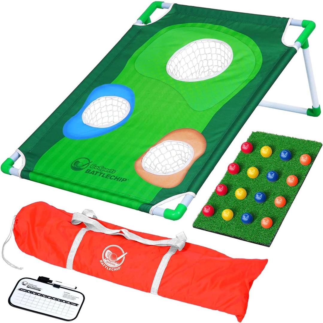 GoSports BattleChip Backyard Golf Cornhole Games  Includes Targets, Chipping Mats, Foam Golf Balls, Scorecard and Carry Case