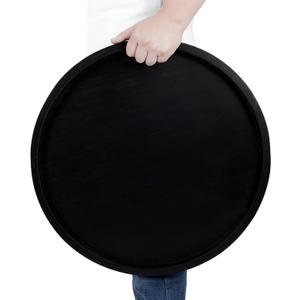 Round Ottoman Tray for Coffee Table Living Room Wood Serving Tray Large Wooden 24 Inches Black
