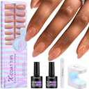 BTArtbox Almond Nail Tips - Brown Soft Gel Nail Kit with 150 pcs Medium Fake Nails, Gel Nail Glue, Top Coat, Nail Lamp, Pre-colored Press on Nails for Nail Art