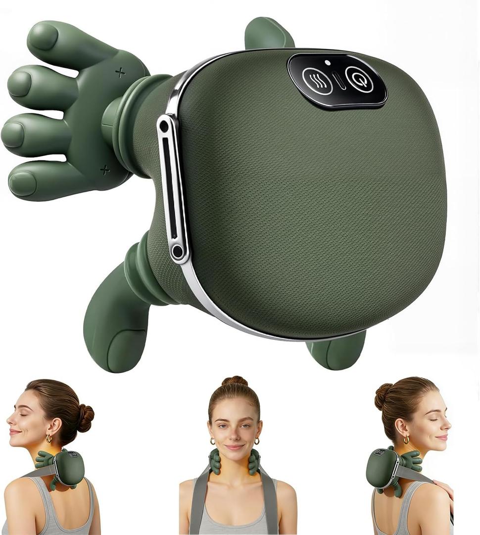 Neck and Shoulder Massager - Bionic Heated Massager, Cordless Portable Electric Shiatsu Massager, Deep Tissue 4D Kneading Massage, Simulated Human fingers Design for Pain Relief and Muscle Relax (Green)