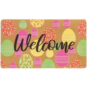 Mealah Easter Welcome-Doormat Outdoor-Entrance - Easter Eggs Non-Slip Coir-Easter-Home Decor Front Door Mats 17 x 29 Inch