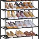 SONGMICS 5-Tier Shoe Rack, Shoe Storage for Hallway Closet, Slim and Space-Saving, Metal Frame, Non-Woven Fabric Shelves, Black