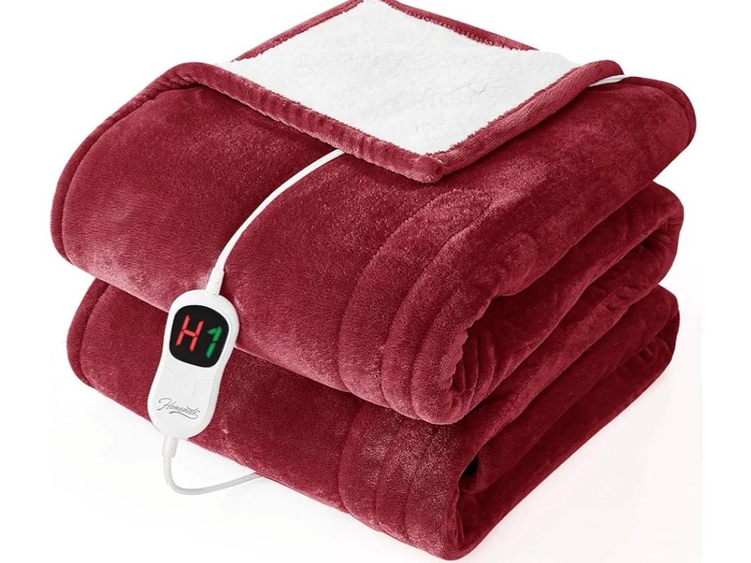 Electric Heated Blanket Twin - 62"x84" Heating Bed Blankets Throw with 10 Heating Levels 8 Hours Auto Off Fast Heating Over-Heated Protection Ultra Soft Warm Flannel ETL Certified Red