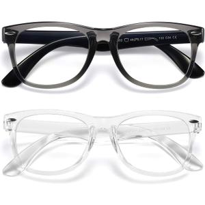 DYLB Kids Blue Light Blocking Glasses girls boys 2 pack, computer video gaming glasses for kids girls boys Age 3-10,Anti blue light & Headache (transparent black + transparent)