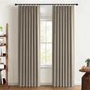 100% Blackout Shield Linen Look Textured Pinch Pleated Curtains Blackout Drapes 105 Inch Long 2 Panels Set, Faux Linen Blackout Curtains for Bedroom & Living Room, 40" W x 105" L, Dark Faux Linen