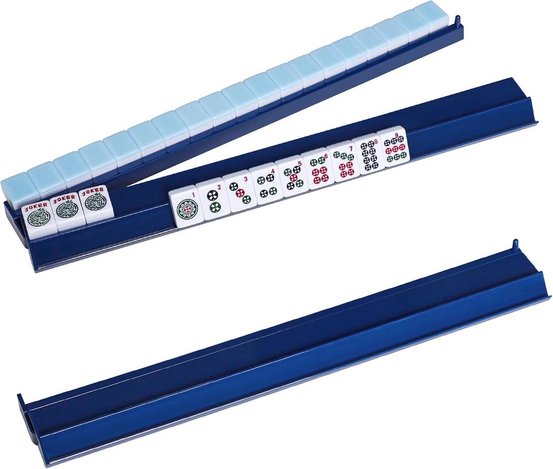 4PCS Mahjong Racks with Pushers(Dark Blue) for 166 American Mahjong Tiles, Mahjong All-in-one Tile Rack with Pusher Combo