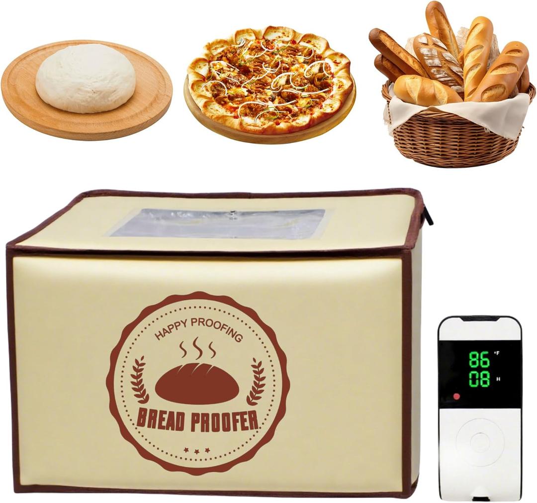 Folding Bread Proofing Box with 50~113 Temp Control & 48H Timer and NTC Sensor Dough Proofer, Visible Zippered Sourdough Starter Warmer Box for Bread, Pizza, Yogurt