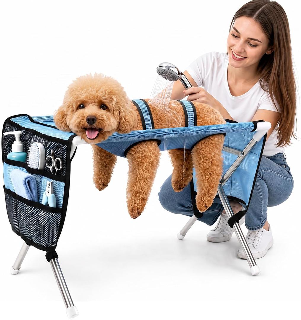 Foldable Pet Grooming Table Hammock, Suitable for Small Dogs and Cats, Pet Joint Protection, Stainless Steel Independent Stand,Used for Bathing and Grooming, and Support for Elderly Pets, 25 Lbs
