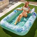 SLOOSH Inflatable Tanning Pool Lounger Float, 70" x 46" Pool Floats Adult with Pillow, 4 in 1 Suntan Tub Raft Floatie,Sunbathing Bed Lounge for Water Blow Up Kids Ball Pit Party Gifts, L-Cyan White