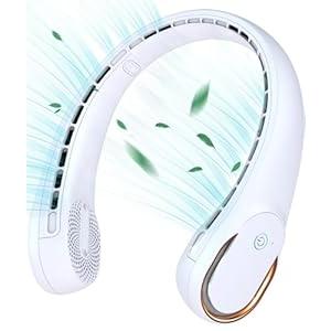 KIDEE Neck Fan, Neck Fans Portable Rechargeable, Upgrade 360° Air Outlet, Super Quiet, 3 Speeds, 4000mAh Personal Bladeless Wearable Fan for Indoor Outdoor Travel-White