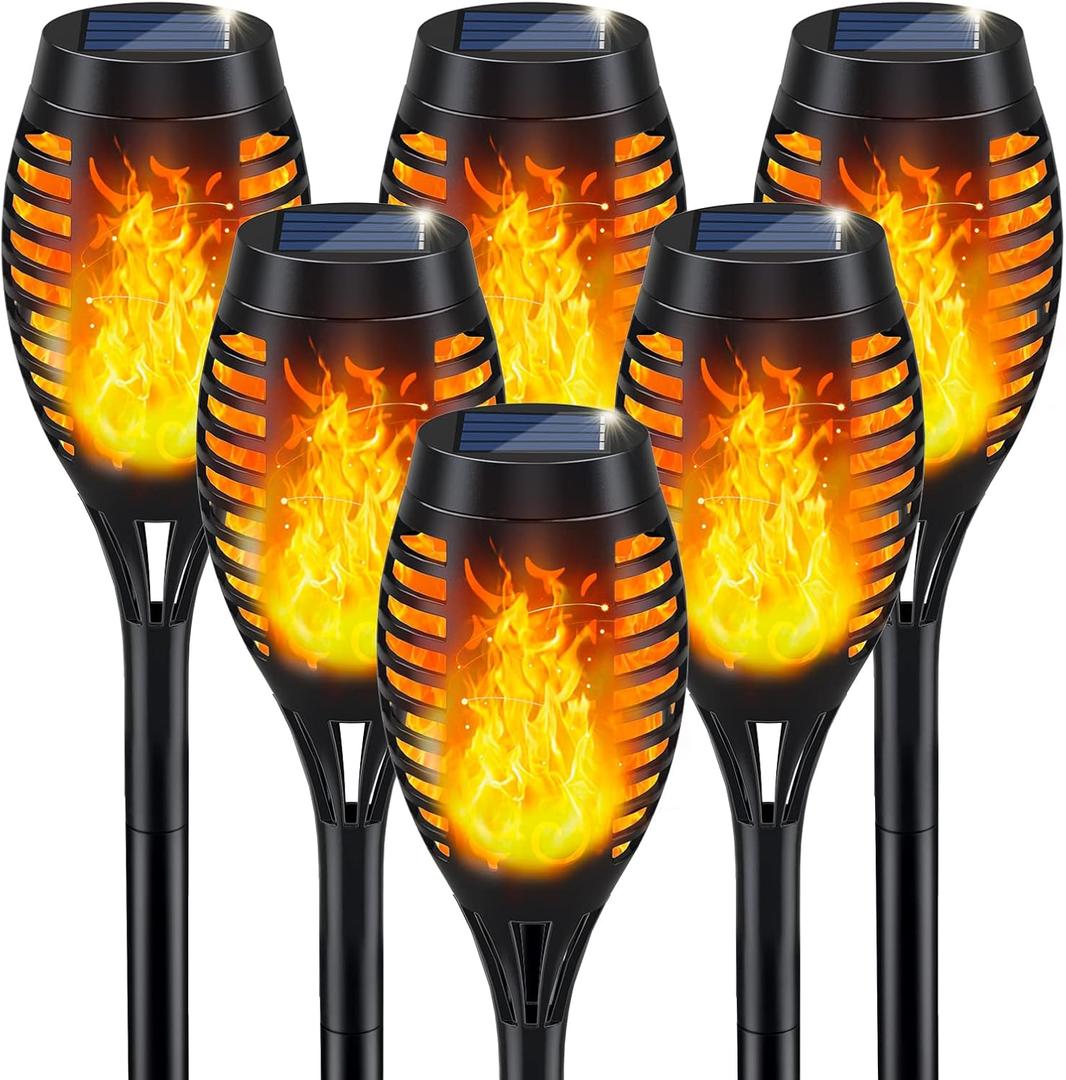 IkeeRuic Solar Lights Outdoor, Solar Torch Light with Flickering Flame for Outdoor Decor, Solar Garden Lights, Waterproof Outdoor Lighting, Flame Torches for Outside Patio Pathway Yard Decorations (6pack, Orange)