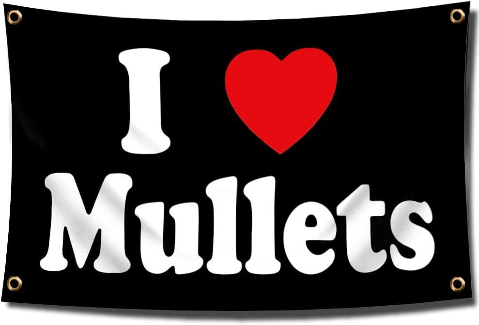ENMOON I Love Mullets Flag I Heart Mullets Flag 3x5 Ft Funny Decoration Banner Tapestry for Indoor and Outdoor Decor