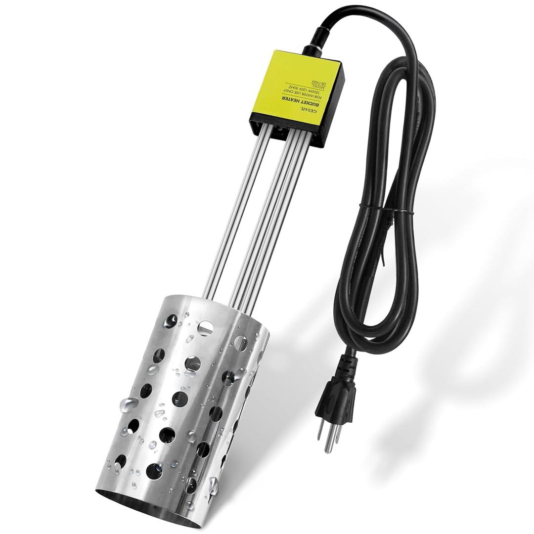 1500W Immersion Heater, GESAIL Bucket Water Heater with 304 Stainless-Steel Guard, Submersible Bucket Heater with Thermostat and Auto Shutoff, Perfect for Home Travel and Winter Job