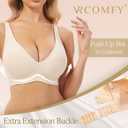 Jelly Wireless Bra Deep V Push Up Seamless T-Shirt Comfortable Plunge No Underwire Bras with Adjustable Straps Everyday Bras (L)