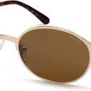 SOJOS Small Retro Oval Polarized Sunglasses Womens Mens, 80s 90s Chic Trendy Round Metal Frame Sunnies SJ1260, Shiny Gold/Brown