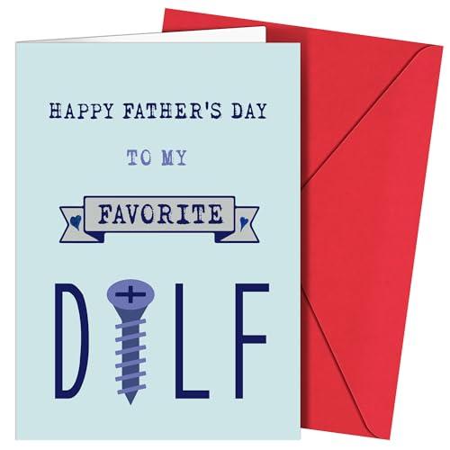 BFFPOSI Fathers Day Card for Husband - 5X7 DILF Fathers Day Card from Wife Girlfriend with Envelope - Funny Father'S Day Gifts for Husband Boyfriend from Wife Girlfriend, Happy Father's Day Cards, Set of 4