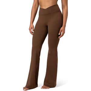 Colorfulkoala Women's Dreamlux Crossover Flare Leggings High Waisted Tummy Control Wide Leg Yoga Pants 29.5" / 31.5" Inseam (Brown, S)