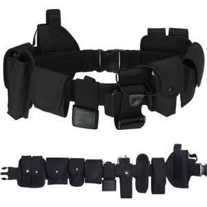 10 in 1 Tactical Duty Belt, Utility Modular Equipment System Security Military Belt with Pouches (Black)