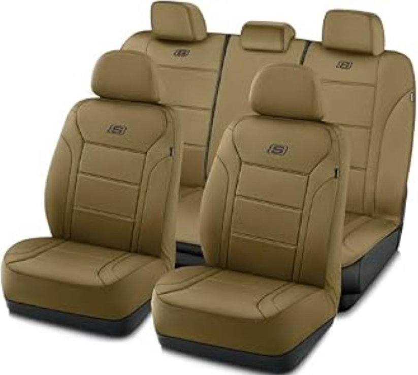 Skechers Memory Foam Car Seat Covers, Lycra Fabric Seat Covers, Seat Cover Full Set Airbag Compatible, Automotive Comfort Protection for Most Cars,Trucks, SUVs, All Brown