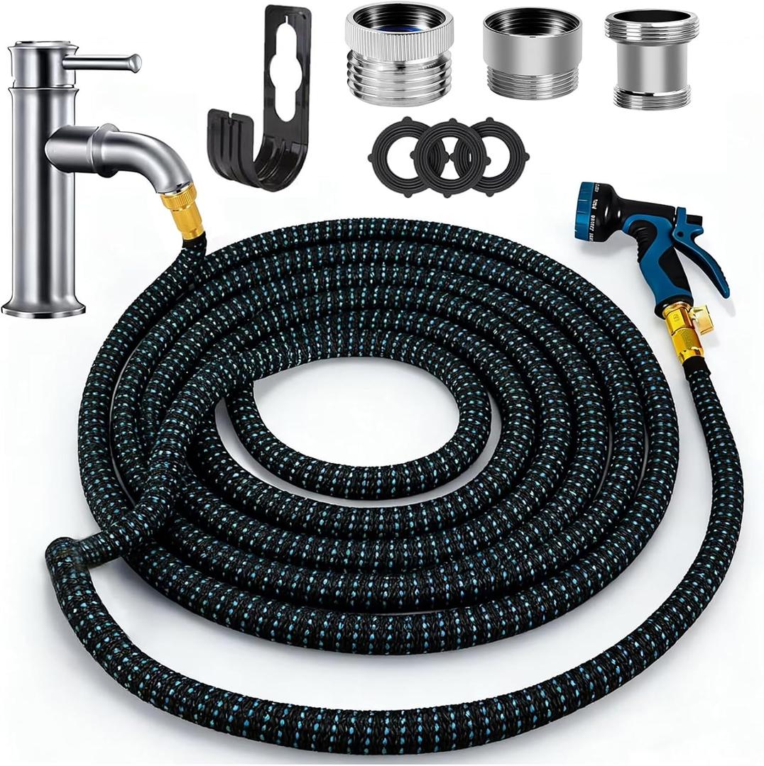 Indoor Sink Hose Attachment Faucet Suitable for Kitchen Bathroom Faucets,Watering Indoor Plants, Washing Pets, Household Cleaning Car Washing Durable Easy-to-Install Multi-Purpose Hose (100FT+Adapter)