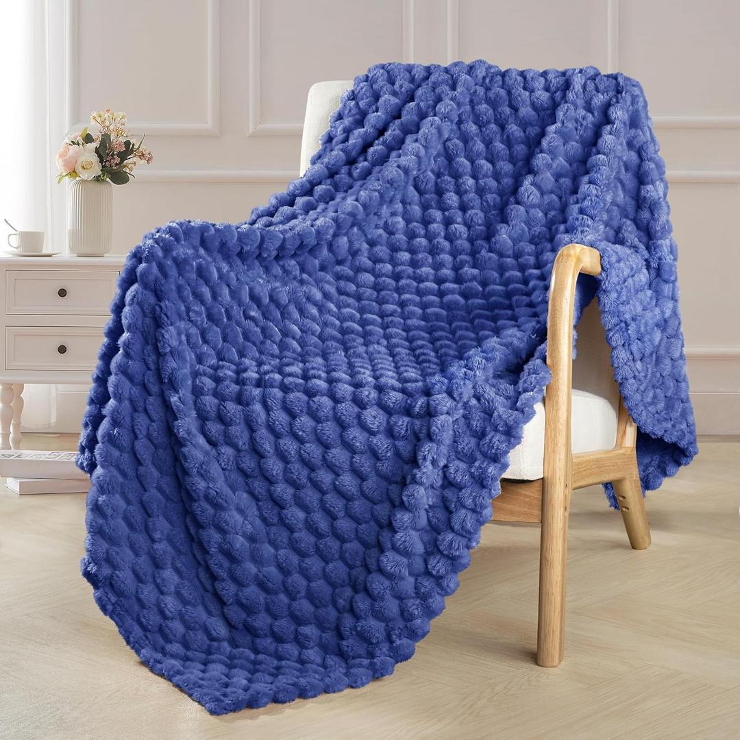 Exclusivo Mezcla Fleece Throw Blanket for Couch, Extra Large Fuzzy Cobalt Blue Bed Blankets, Soft Cozy Plush Sofa Throws for All Seasons, 50x60 Inches