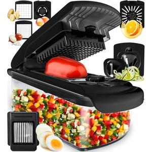 Core Home Vegetable Chopper and Spiralizer, Food Chopper with Container, Fruit Slicer, Kitchen Gadgets & Gifts, Home Essentials (7 in 1, Black)