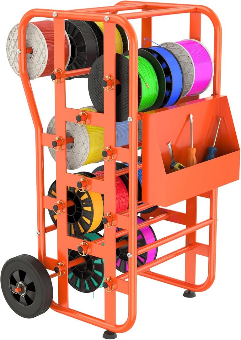 Wire Spool Rack for Wire Spool, Portable Wire Rack Dispenser with Wheels, Automotive Wire Storage, Multi-Spool Wire, Cable Dispenser, Electrical Wire Spool Holder Cart with Storage Tray (Orange)