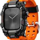 ULTIMAL Rugged Case with Band for Apple Watch 46mm,Compatible with Apple Watch Series 11/10, Military Grade Shockproof Bumper Cover for iWatch Tactical Band Men (Orange, 46mm)