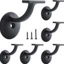 HOME MASTER HARDWARE Hand Rail Bracket, Heavy Duty Stair Support for Home or Office Stairways Handrail, Matte Black 6 Pack