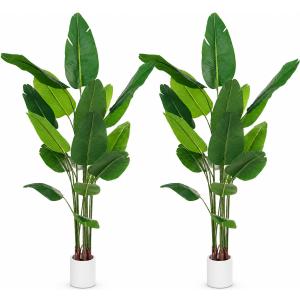Bird of Paradise Artificial Plant 6.6 ft Tall Faux Banana Leaf Tree, 2 Pack
