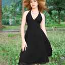 YMDUCH Women's Sexy Sleeveless Halter V Neck Mesh Sheer A-line Cocktail Party Midi Dresses (Black, S)