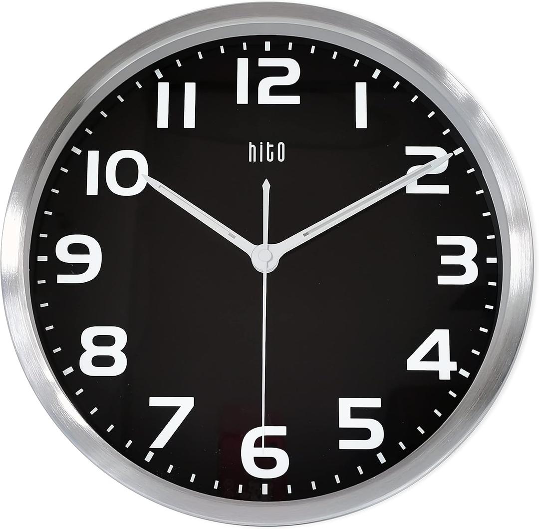 HITO 30.5 cm Night Light Wall Clock, Glow in the Dark for Bedroom, Silent Wall Clock, Battery Operated for Living Room Decoration, Metal Frame, Glass Cover