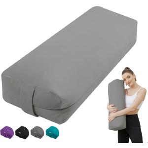 Rectangular Yoga Bolster Pillow, Meditation Pillow for Yin & Restorative Yoga, Filled with Wasted Sponge (27IN /68CM, Gray)