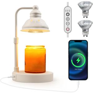 LIDORE Candle Warmer, Candle Warmer Lamp with Timer, Candle Lamp with USB Charger, Gift for Mothers Day Valentines Day Christmas New Year, Home Decor, Aromatherapy Warmer for Yoga, White