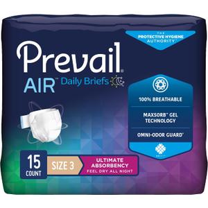 Prevail Breezers 360 Incontinence Briefs, Ultimate Absorbency, Size 3, 15 Count (Pack of 4)